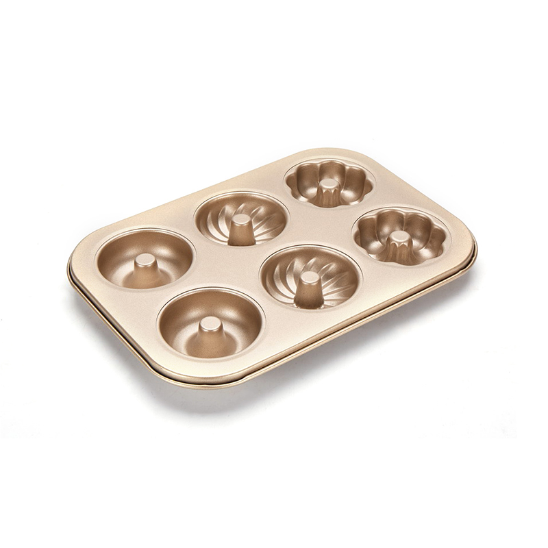 CH-B004-2 Molde dorado para mini donas de 6 cavidades y 3 estilos
